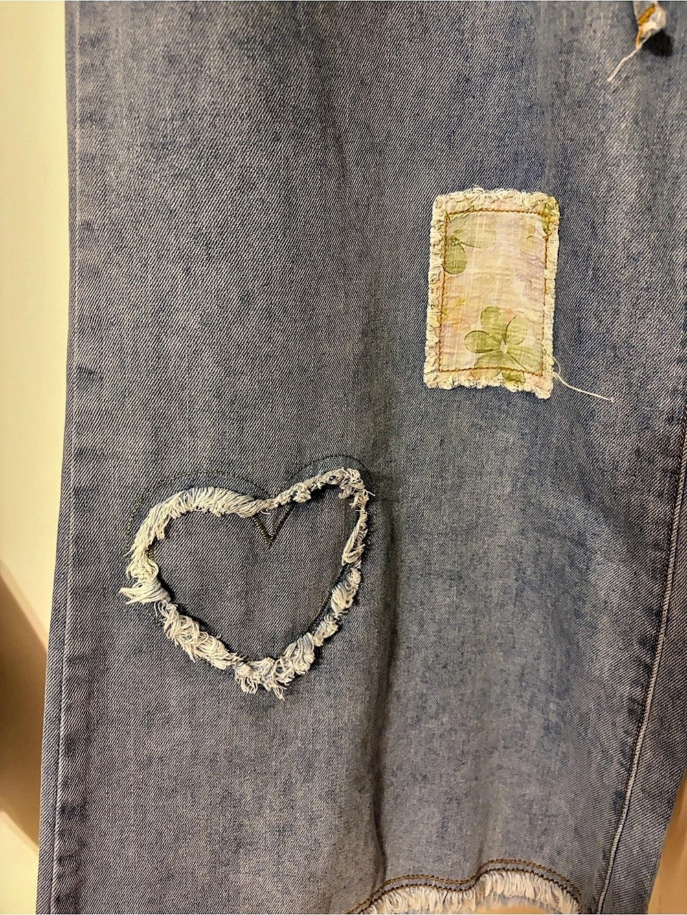 POL Wide Leg Patchwork Jeans Blue & White Medium - Picture 8 of 11